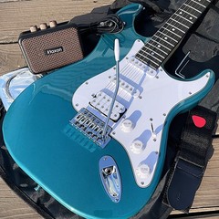 Full-Size Seafoam Blue Sparkle Electric Guitar Starter Package with 5-Watt Amp
