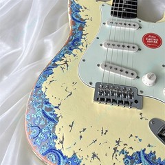 Solid Electric Guitar Stainless Rounded Fret Cream over Blue Paisley Fast Ship