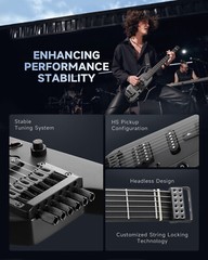 Donner HUSH X Electric Guitar Bundle With Gig Bag All Accessories | Black