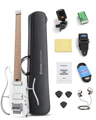 Donner HUSH X PRO Headless Electric Guitar Smart Travel Guitar | Metallic White