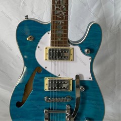 Semi Hollow Offset Electric Guitar Blue Quilted Abalone Fret Inlay HH Pickups