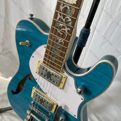 Semi Hollow Offset Electric Guitar Blue Quilted Abalone Fret Inlay HH Pickups