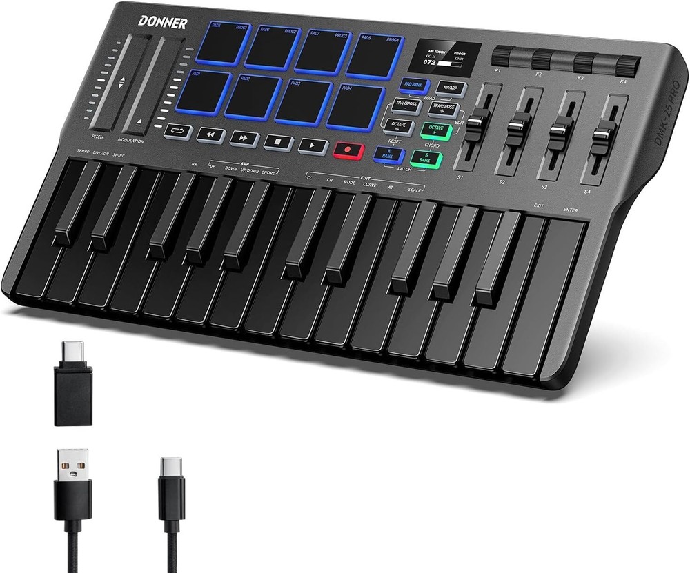 Donner DMK-25 Pro USB MIDI Keyboard Controller 25 Key With DAW Software | Blac.