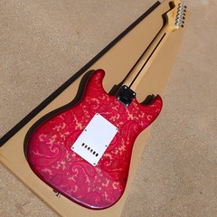 Electric guitar, rosewood fingerboard, red insect print painting